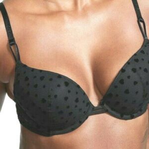 Victoria's Secret Womens Mesh Push Up Bra Padded Heart Pattern Black 38DD